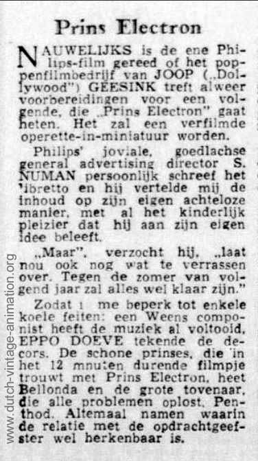 Prins Electron - aankondiging (1954)
