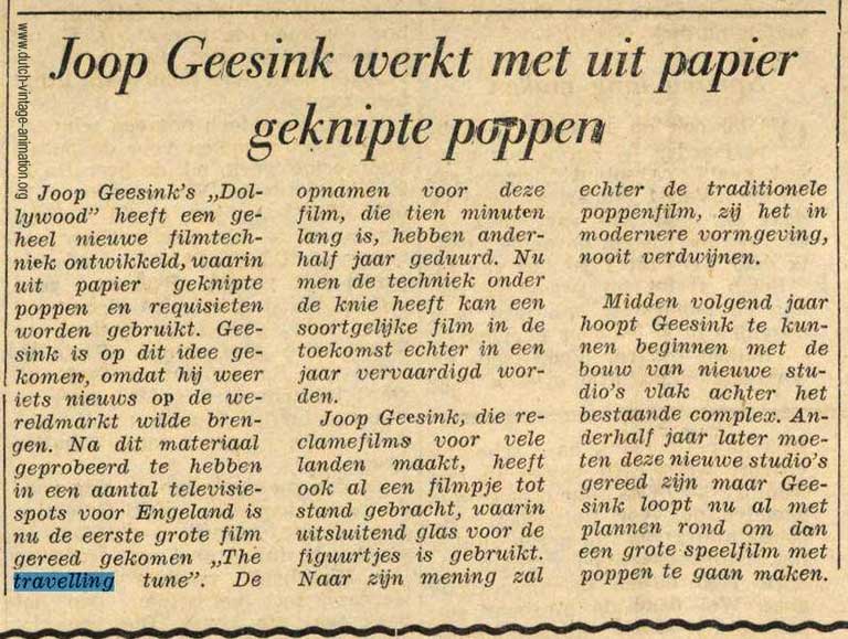 Joop Geesink werkt met uit papier geknipte poppen  (1961)